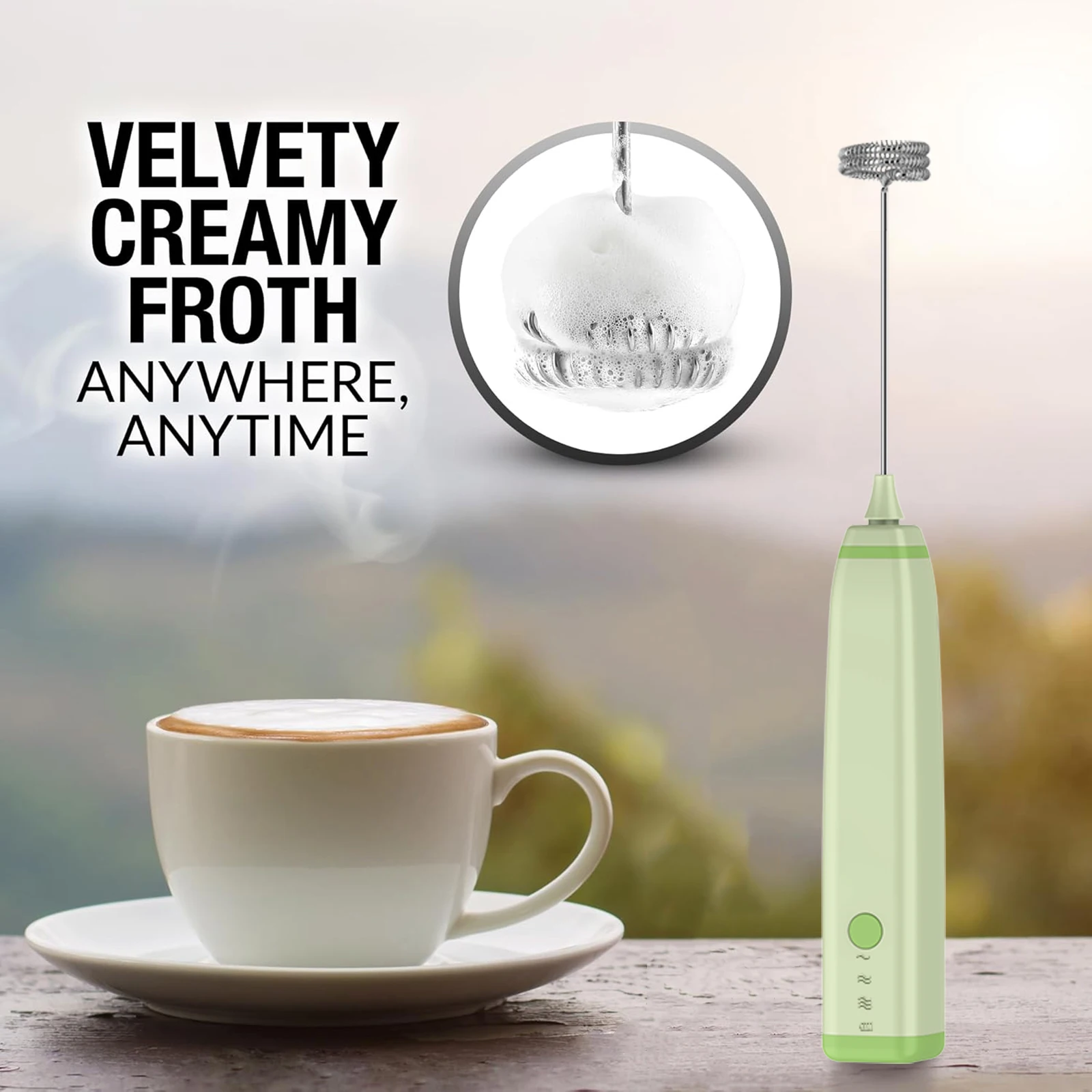 Powerful Milk Frother for Coffee Fast Handheld Drink Mixer with Stainless Steel Whisk Rechargeable Hand Frother Stirrer Wand