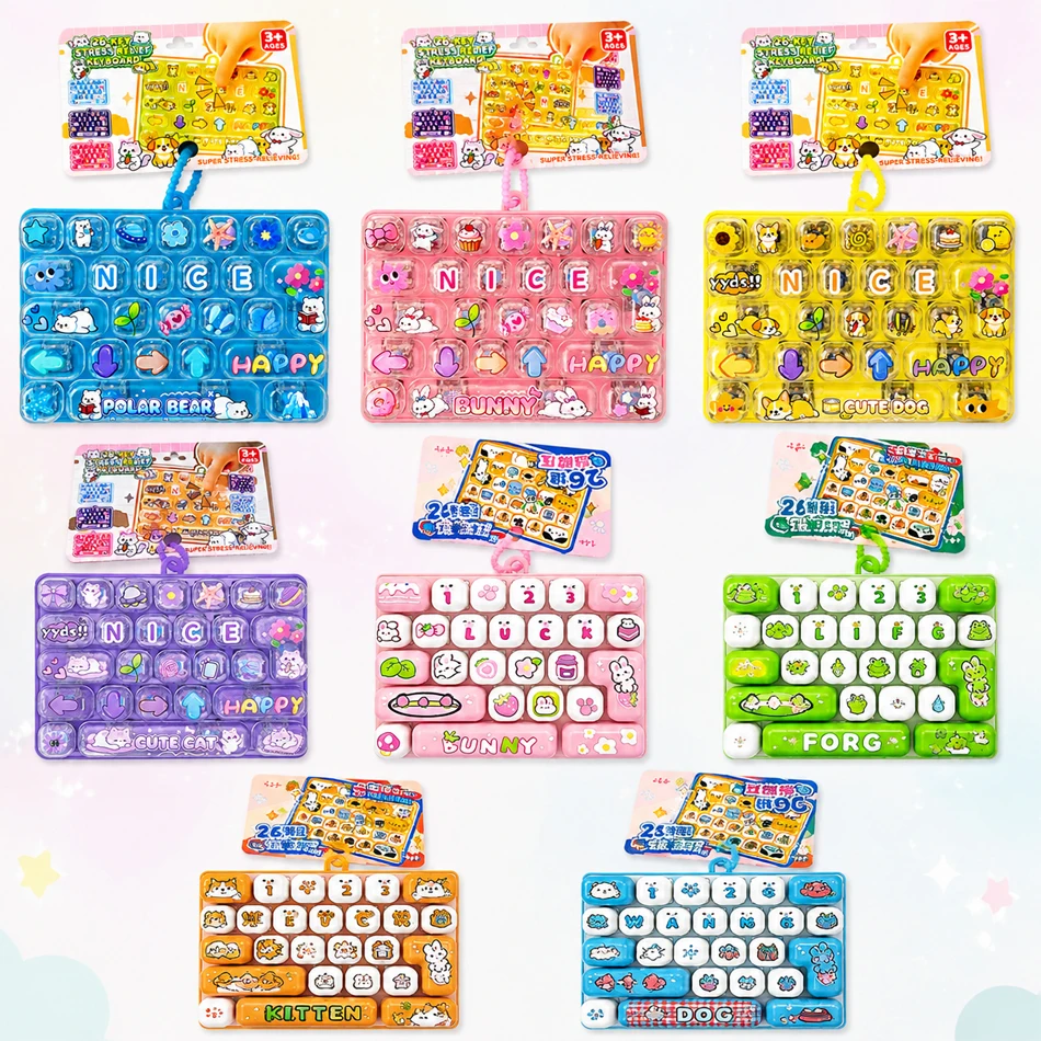 26Grid Keycap Clicker Anti Stress Fidget Keyboard Keychain Decompression Button Cartoon Hand Relax Party Favor Gift 26구 키캡 키링