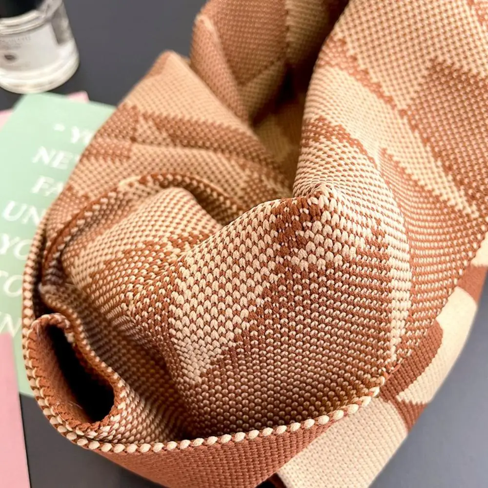 Bolso de mano de punto hecho a mano para mujer, Mini bolso de muñeca con nudo, bolso de mano informal a cuadros de rayas anchas, bolso de compras reutilizable para estudiantes