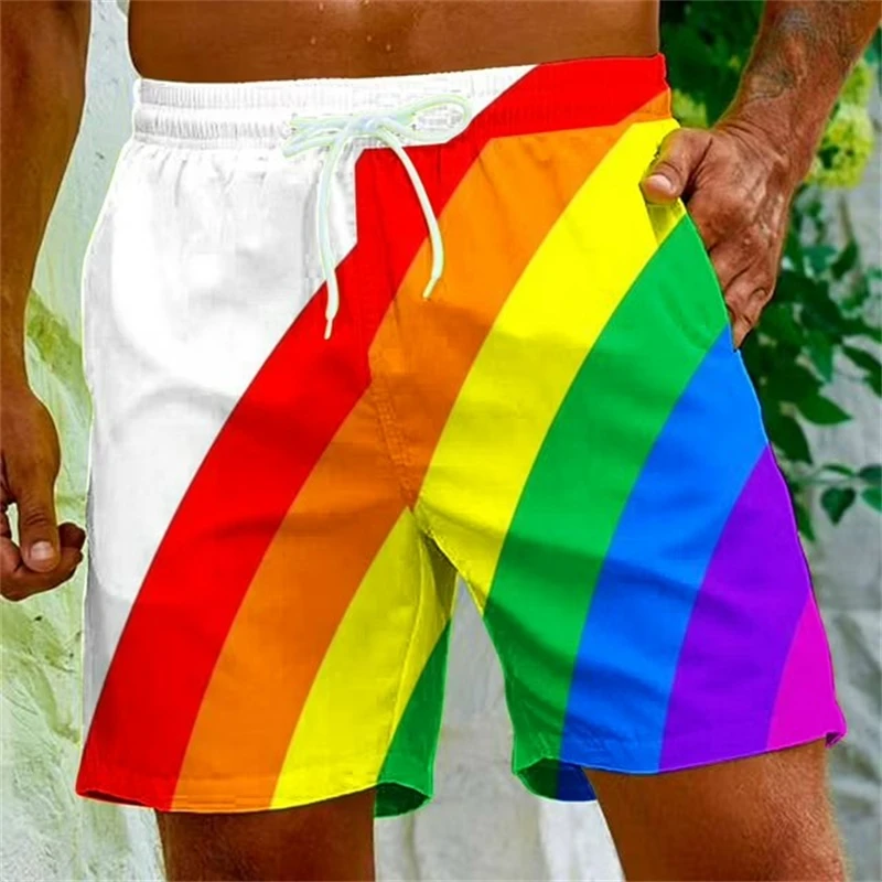 

Быстросохнущие мужские пляжные шорты, новые шорты для плавания с 3D принтом ЛГБТ, радужной графикой, мужские модные летние индивидуальные плавки унисекс
