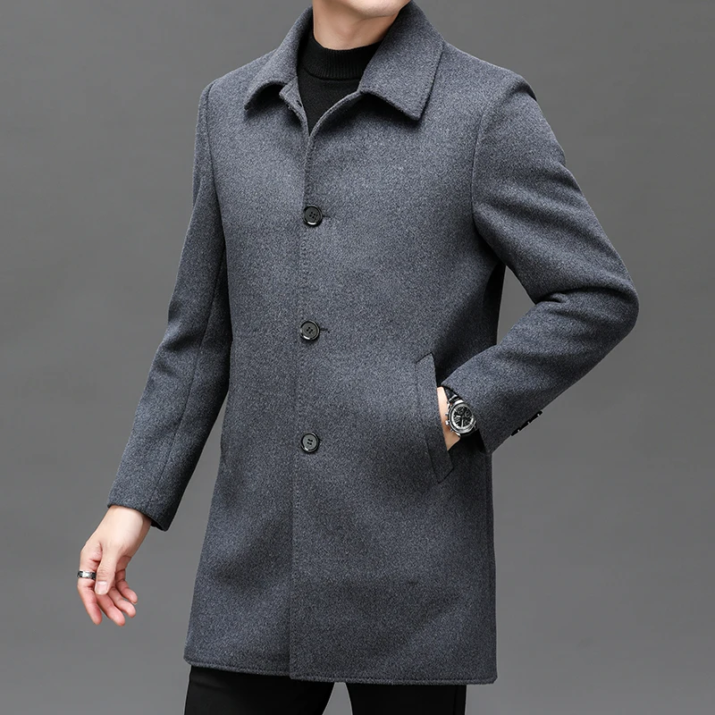 Winter Autumn Man Black Gray Cashmere Wool Coat With Detachable Puffer Lining Design Overcoat Sheep Elegant Wool Classic Outfits