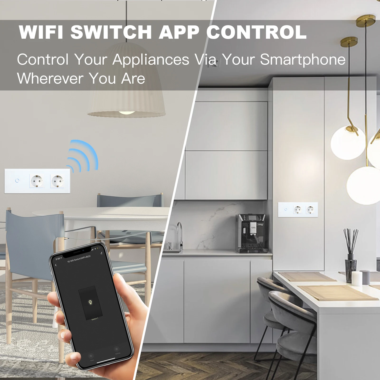 Bseed WIFI Touch Switch With Double Normal Socket Smart Light Switch Glass Panel Switches Tuya Smart Life Google Alexa Control