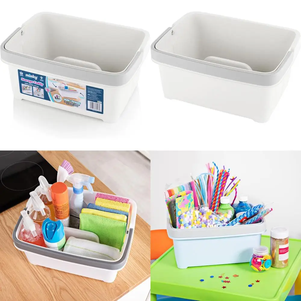 

Compact Plastic Storage Box with Built-In Handle - Ideal for Cleaning Supplies, Crafting, Baby Gear, and More - Versatile for Pa