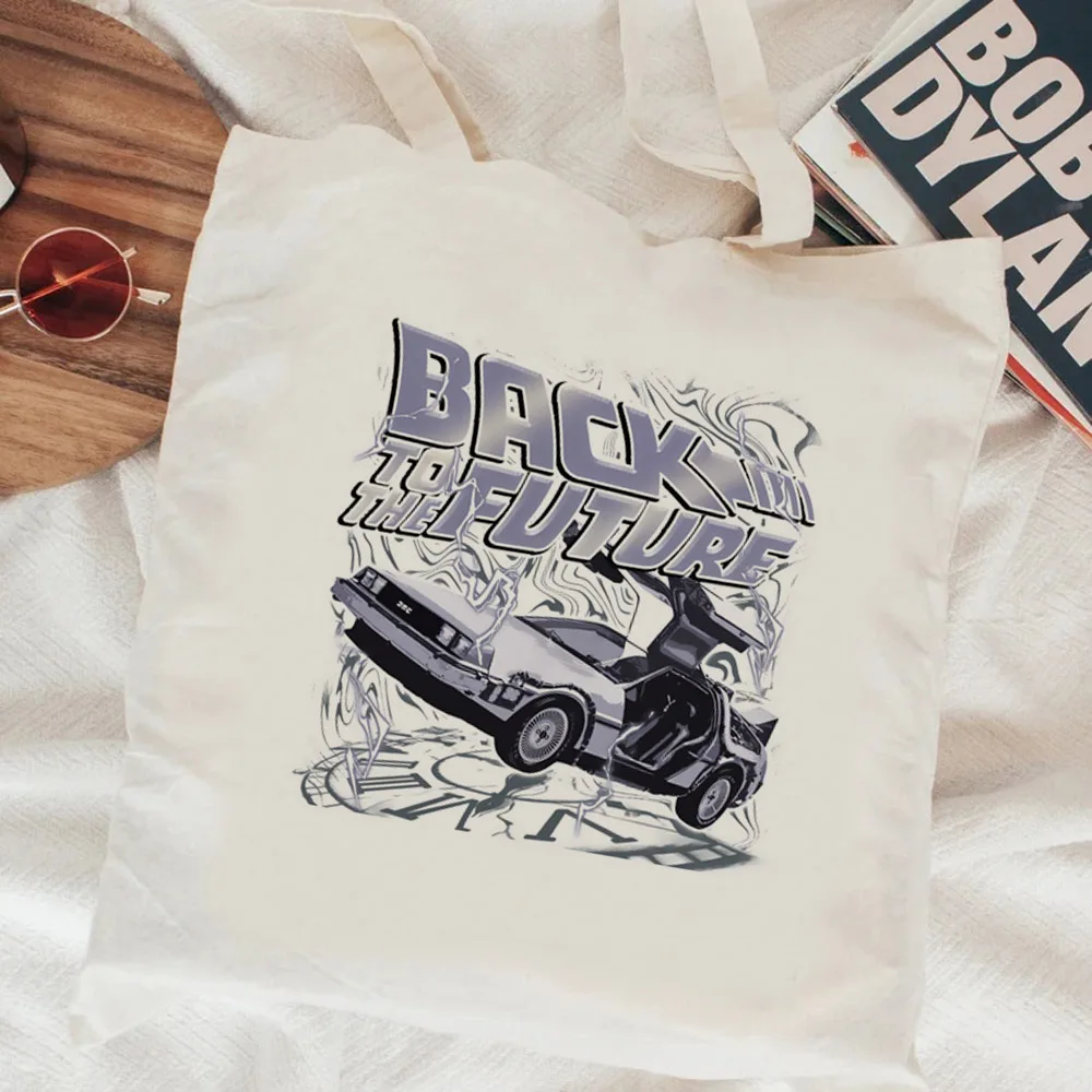 Bolso de compras de regreso al futuro, bolsa de mano de tela, bolso de compras, bolso de compras, bolso de sacola, tela, reciclable, plegable, tissu