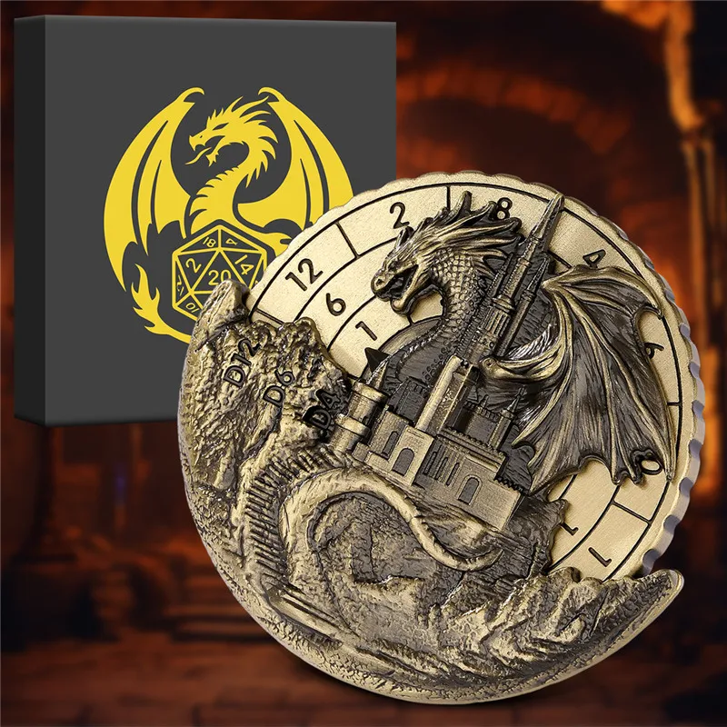 7-in-1 Drache und Schloss Fingerspitzenroulette DND Wheel Dice Spinner Tischplatte Rollenspiel Brettspielzubehör mit Aufbewahrungsbox