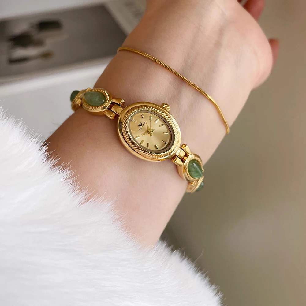 Light Luxury Women's Watches Natural Premium Jade Gold Silver Bracelet Quartz Wristwatch Golden White Oval Dial Ladies' Watch