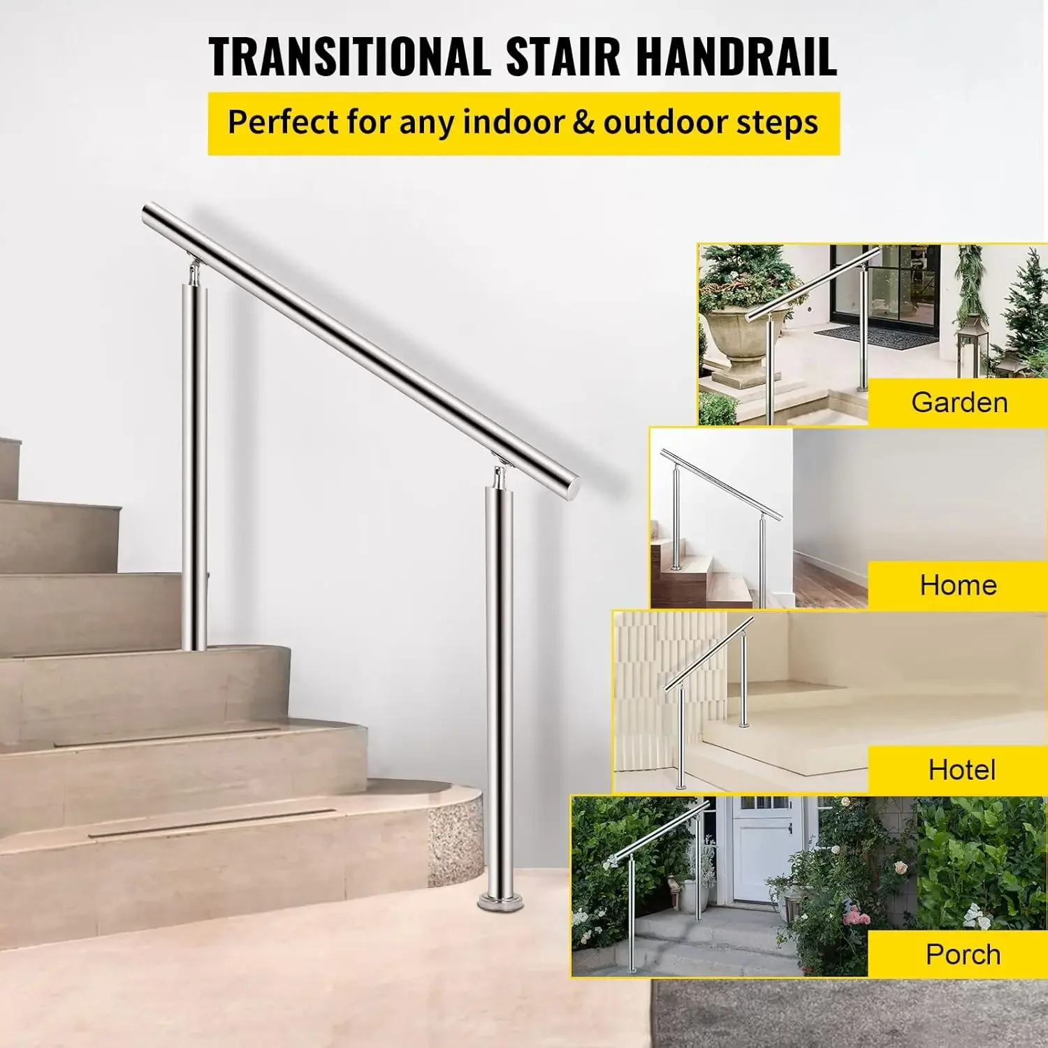 Stainless Steel Handrail 551LBS Load Handrail for Outdoor Steps 39x34