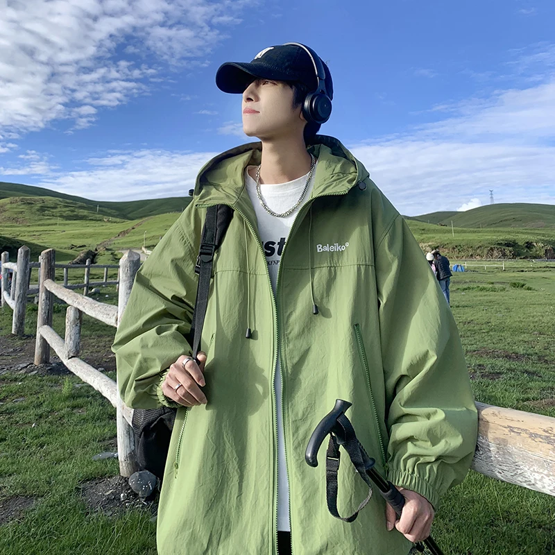

Мужская ветрозащитная куртка для активного отдыха, рабочая одежда, весенне-осенний костюм для альпинизма, с декоративной молнией, в американском стиле