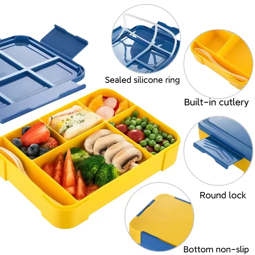 

Bento Lunch Box with 4 Compartments for Adults, Lunchable Food Container with Utensils, Sauce Jar, Men and Women