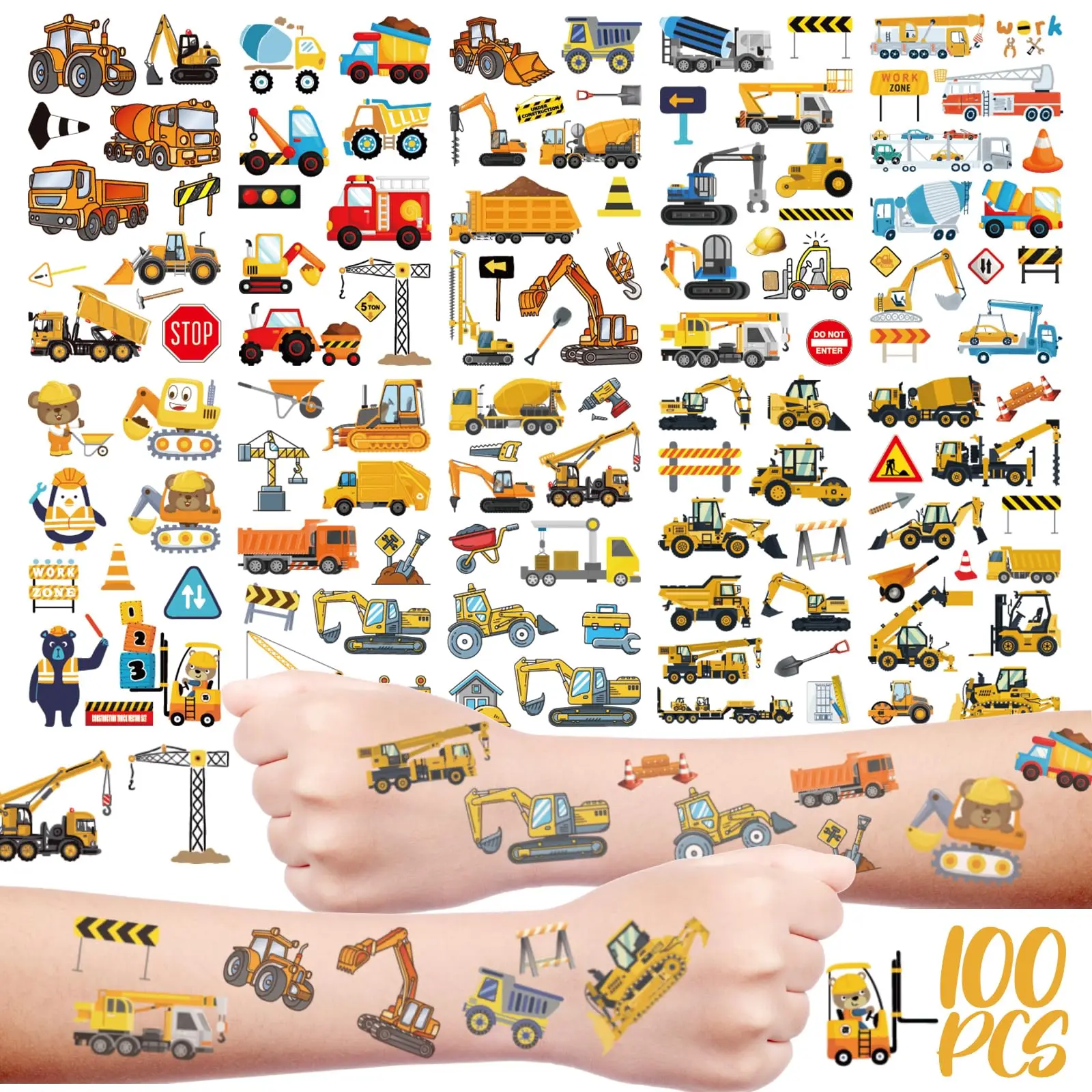 Construction Birthday Party Decorations Truck Temporary Tattoo for Kids Car Tractor Waterproof Temporary Tattoos Party Favors