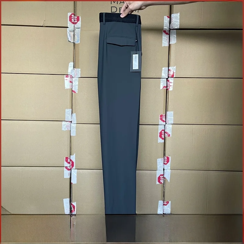 

Высококачественные мужские повседневные облегающие длинные брюки, летние тонкие эластичные атласные гладкие драпированные брюки с низкой талией, прохладные ощущения