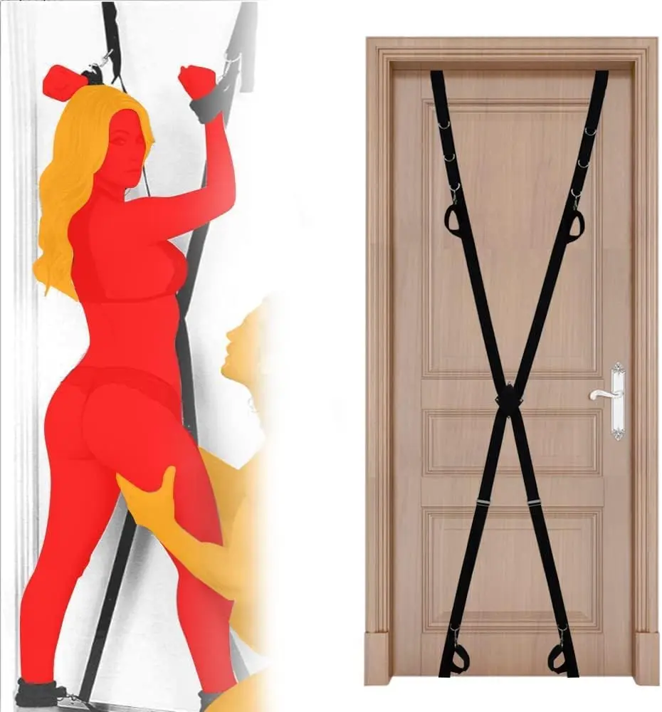 مجموعة قيود الجنس مع مجموعة قيود عبودية الباب أشرطة جنسية BDSM لعبة شريط مفرشة لعب أثاث الجنس لمعدات عبودية غرفة النوم