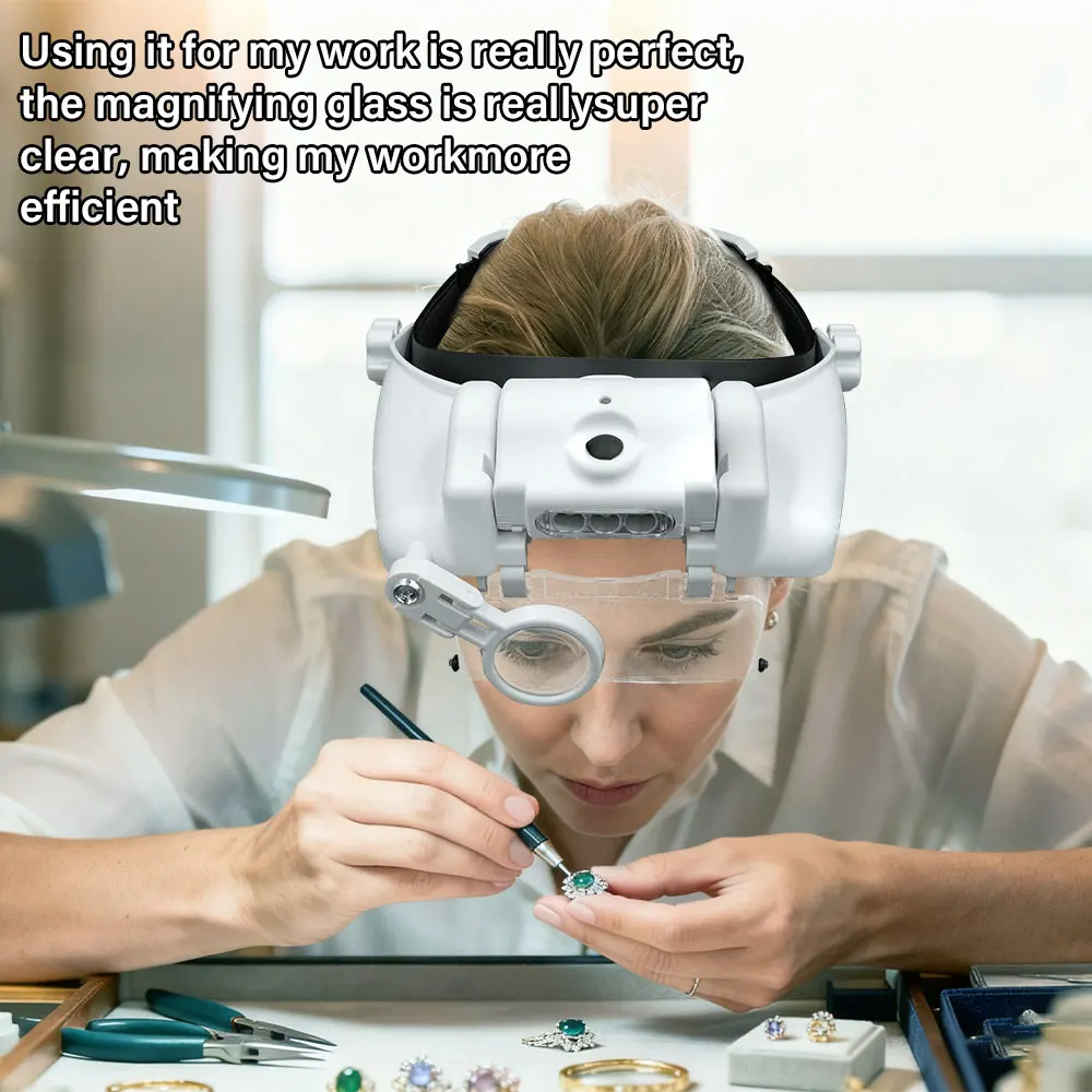 Headband Illuminated Magnifier Rechargeable Repair Solder Magnifying Glasses Interchangeable Lens Third Hand Loupe for Soldering