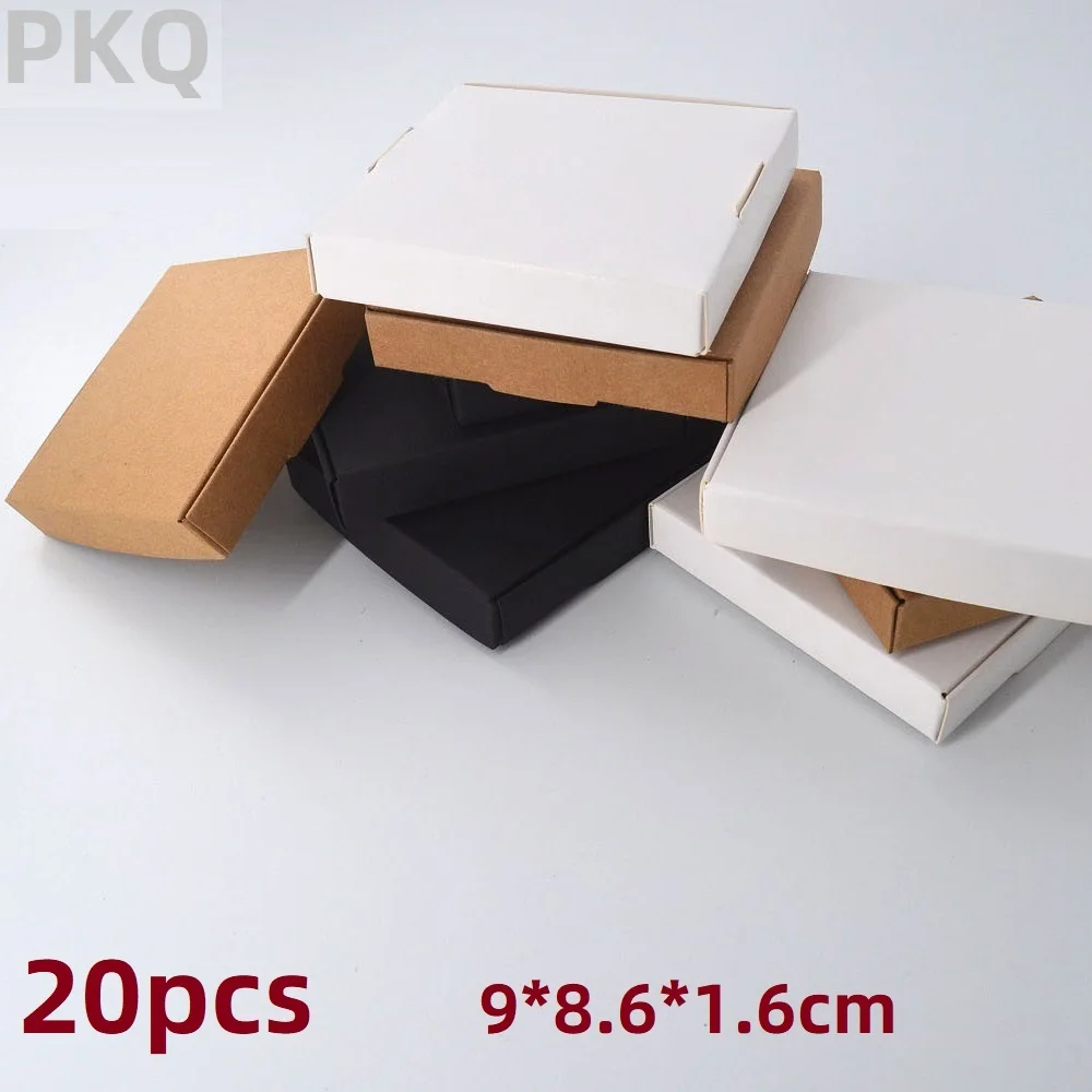 

20pcs 9x8.6x1.6cm Small Kraft Paper Box Brown Cardboard Handmade Soap Box White Craft Paper Gift Box Black Packaging Jewelry Box