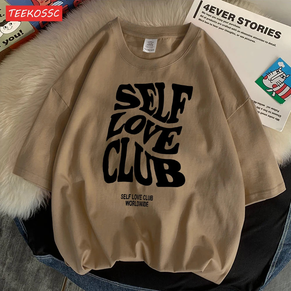 Self Love Club Worldwide Print Tee Clothing Homme Versatile Outdoor T Shirts Cool Retro Tshirt Oversized Senior Streetwear