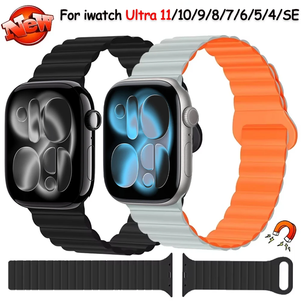 

Silicone Band for Apple Watch 11 10 46mm 42mm Ultra 3 2 49mm 9 8 7 45mm 41mm Magnetic Strap iWatch Series 6 5 SE3 44mm 40mm Belt