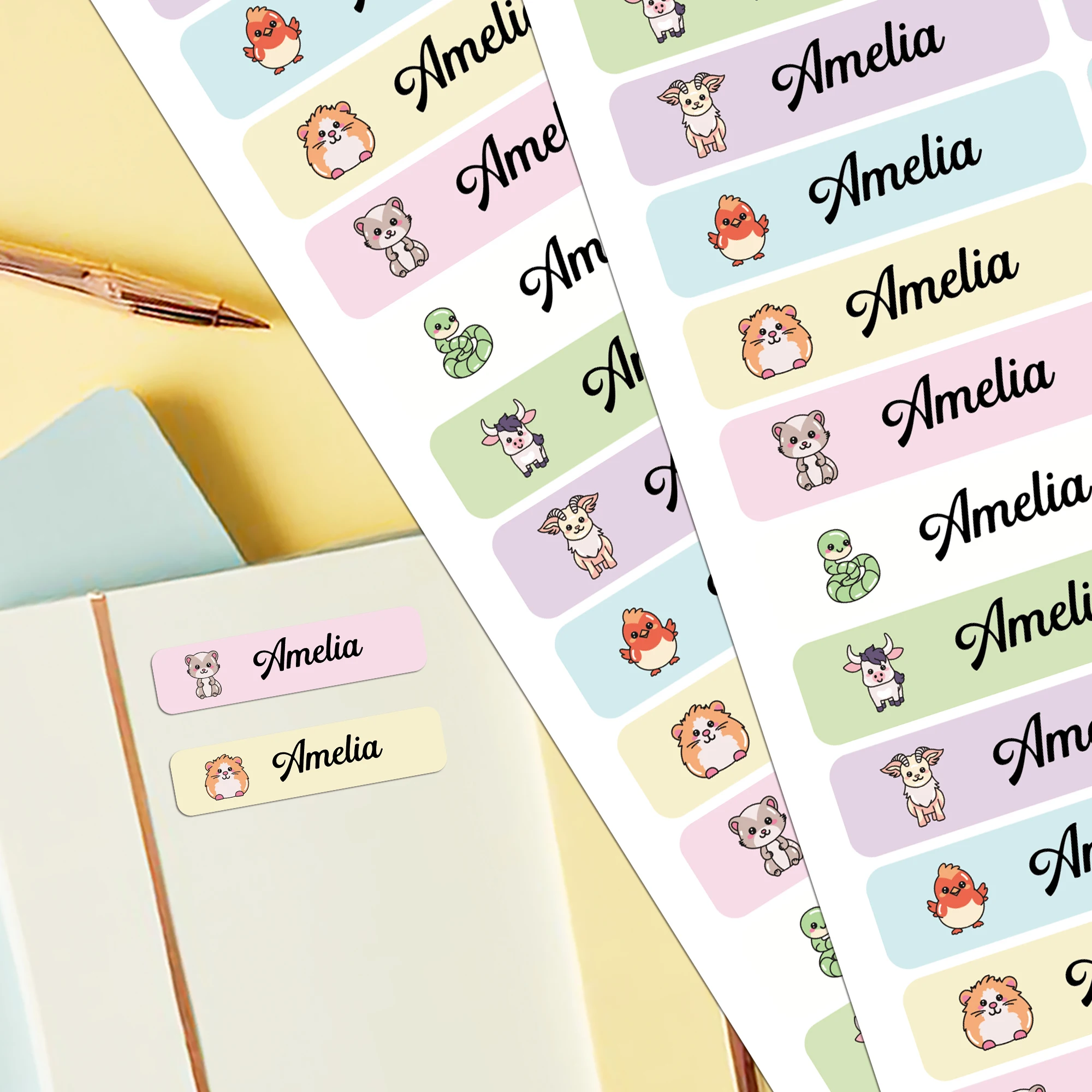 Etiquetas de nombre personalizadas, pegatinas Kawaii impermeables personalizadas, calcomanías, etiqueta de primer nombre para niños, botella de papelería escolar