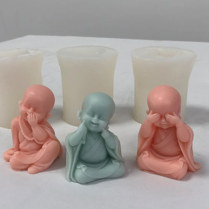 Cute Little Monk Candle Silicone Mold DIY Aromatherapy Smiling Monk Buddha Candle Car Home Ornament Plaster Mold Cake Decor