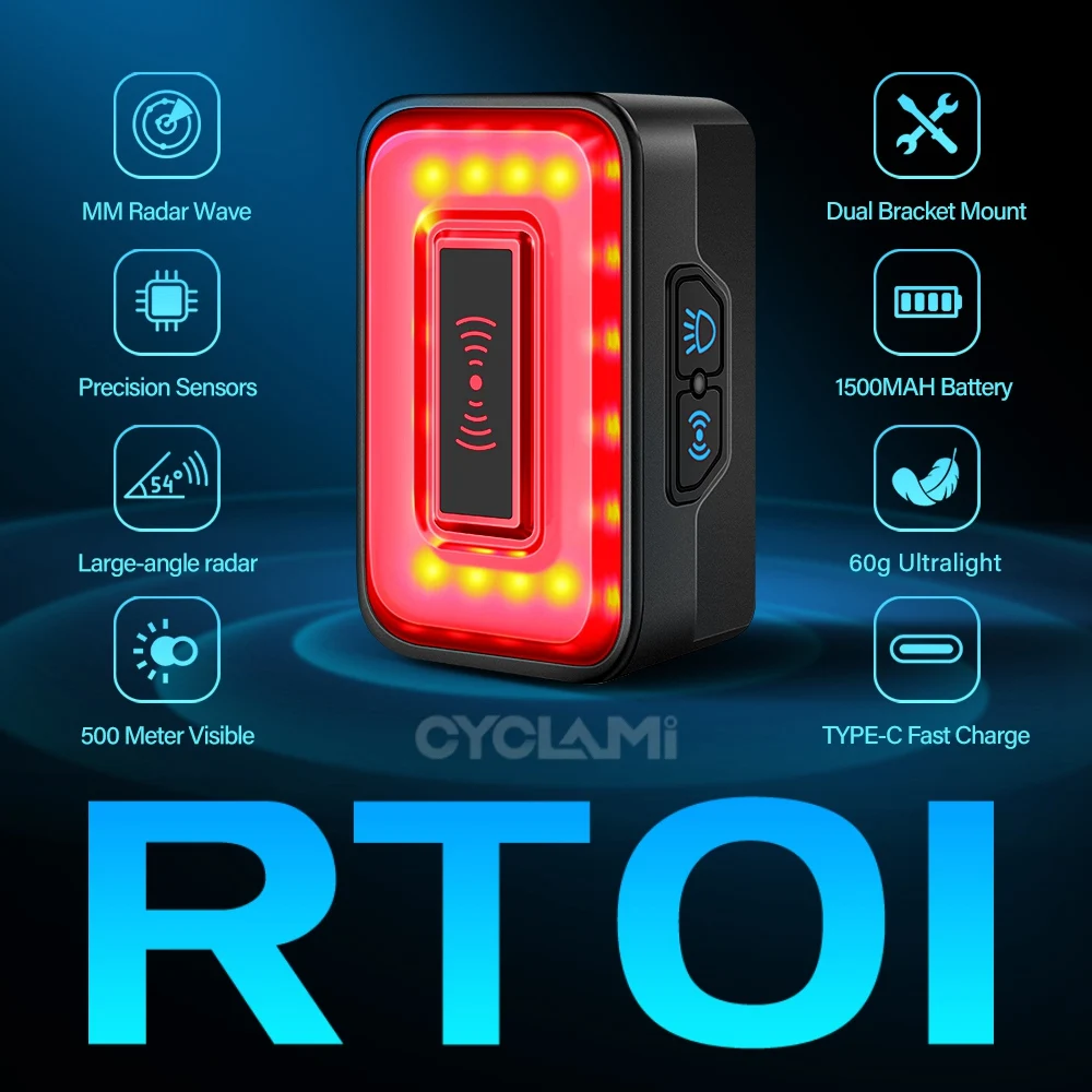 CYCLAMI bicicleta Radar inteligente luz trasera bicicleta inteligente lámpara de detección de freno trasero Ebike LED nueva luz trasera de ciclismo