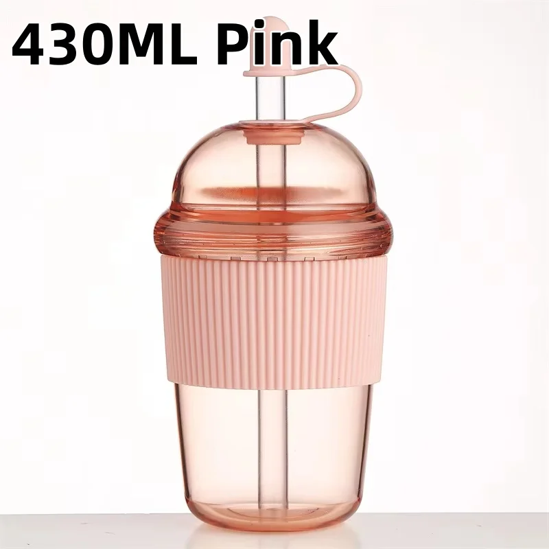 1 st 430 ml Draagbare Flip Stro Cup Kunststoffen Ins Stijl Hoge Capaciteit Waterflessen Thee Koffie Melk Hittebestendig Sap Jelly Cups