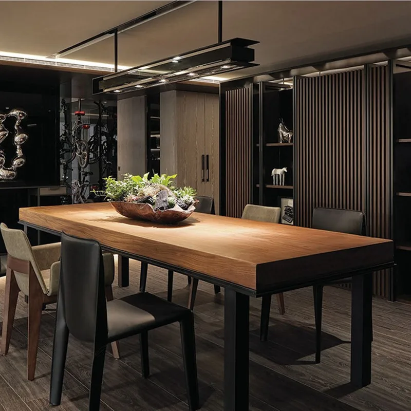 rectangular dining table modern simple household small apartment retro tea table wrought iron large board office table