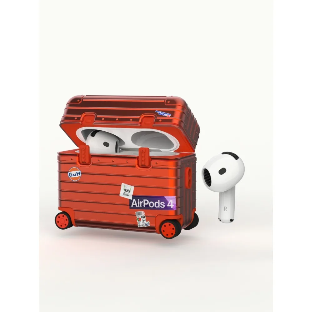 

Original Luggage Earphone Case for AirPods Pro2/3/4 Plating Metal Texture Airpods Case Diy Stickers Sliding Wheel Trendy Gift