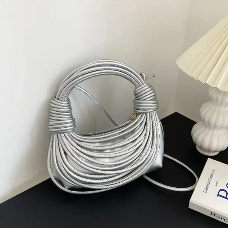 

Новинка, сумки на плечо с дизайном лапши для женщин, стильная сумка с завязанной ручкой и кошелек, женская однотонная сумка через плечо из искусственной кожи