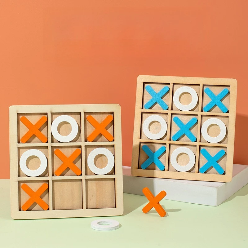 Wooden Tic Tac Toe Board Game Classic Family Game for Children XO Chess Board Game