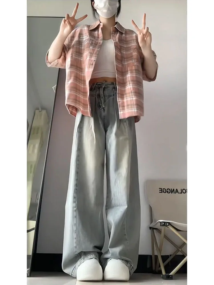 American Retro High Street Women's Jeans Summer Thin Straight Leg Wide Leg Pants High Waist Casual Cotton Blend Denim