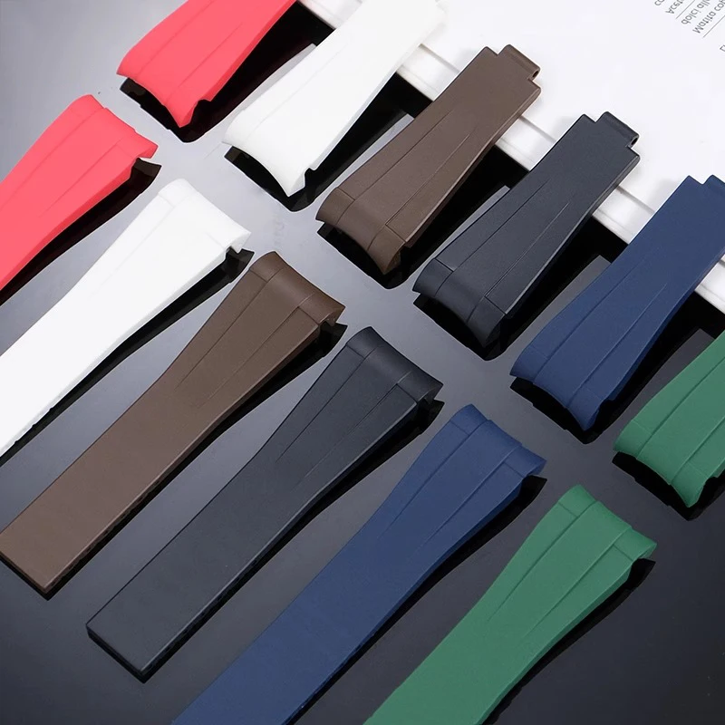 Silicone rubber watch strap 20mm black green blue white brown watchband Mineral watch lens calendar window For Rolex submariner