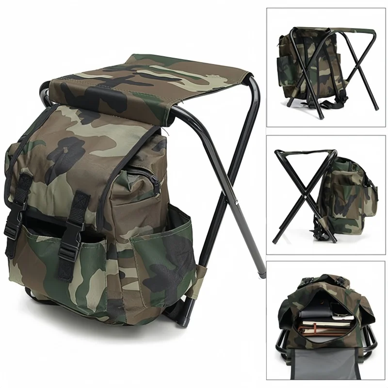 2 in 1 Portable Foldable Backpack Chair Light Fishing Stool Outdoor Mountaineering Bag Camping Traveling Hiking Equipment