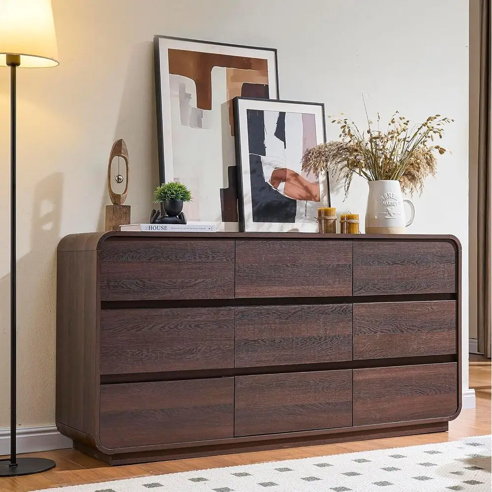 

Curved Walnut Wood Chest with Large Storage for Bedroom, Living Room, and Entryway