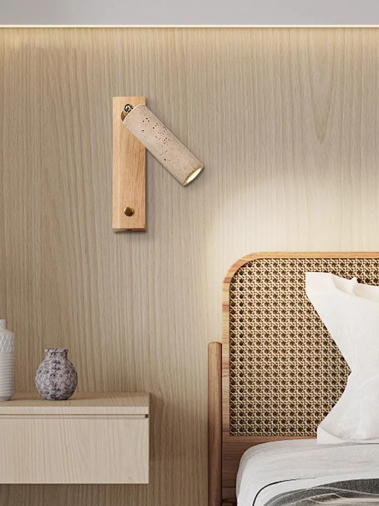 Led Wall Lamp Bedroom Beside Small Spotlight Rotating Reading Study Light With Switch Retro Stone Wood Material 110V 220V