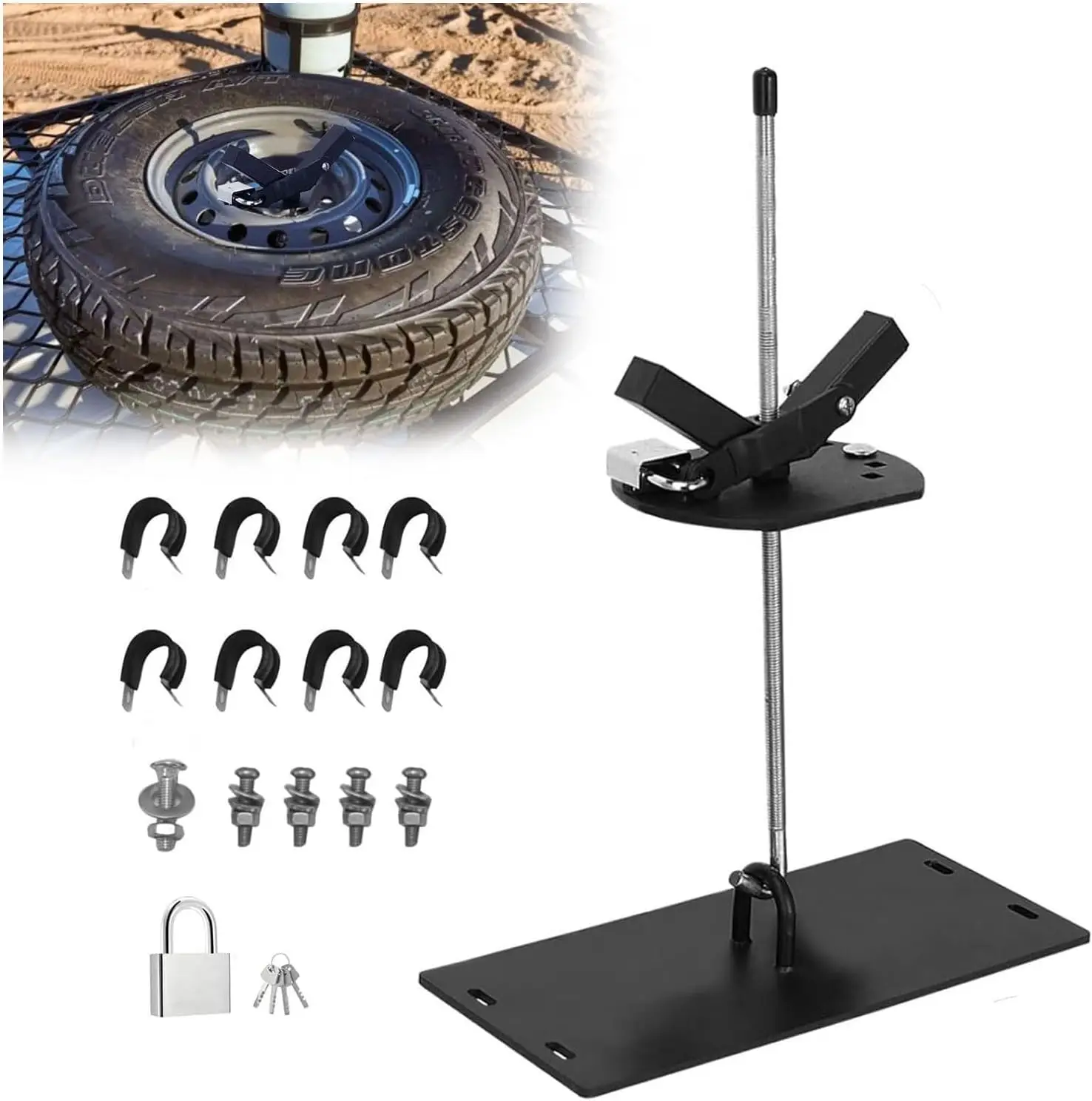 

Универсальный усиленный кронштейн для запасного колеса на багажник на крыше, подходит для шин до 35 дюймов, с замком.