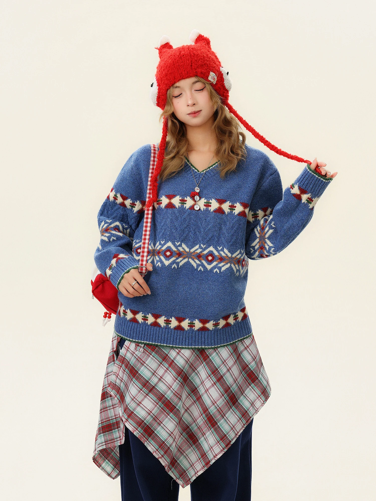 

Женский винтажный вязаный свитер с V-образным вырезом, мягкий, свободный, повседневный, из полиэфирного волокна, с длинными рукавами, осенне-зимний, комфортный топ