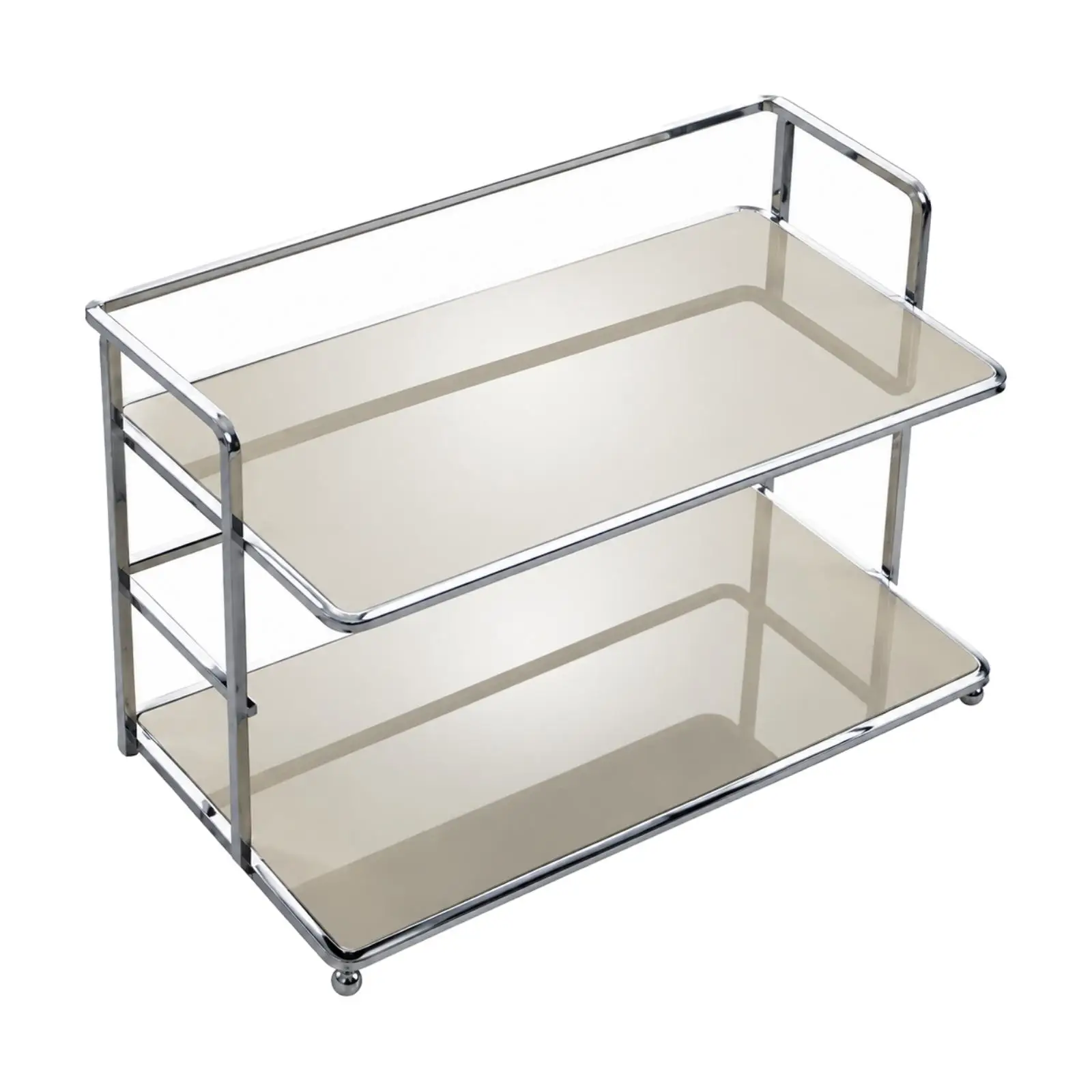 Space Saving Two Tier Storage Shelf Rack for Desk Countertop Iron Acrylic Frame with Caster Feet Holder