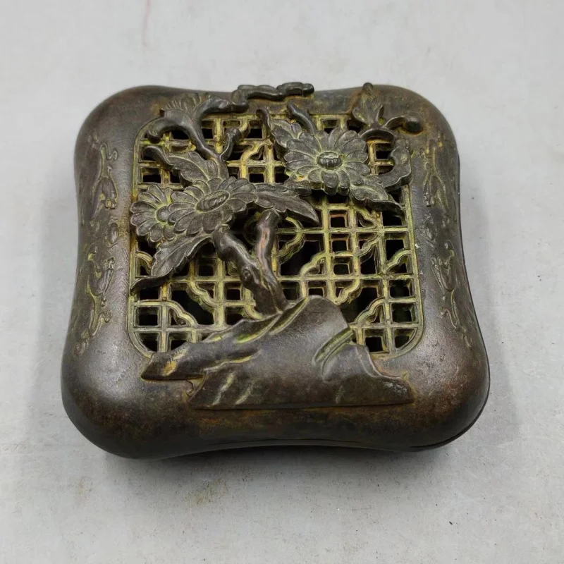 

Antique collectible , copper with black patina, Ruyi incense burner, decorative item for stu