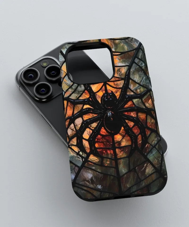 Gothic Spider Web Stained Glass Phone Case For IPHONE 16 15PRO MAX 14 13 12 11 Acrylic TPU Two in one magnetic Phone Cases