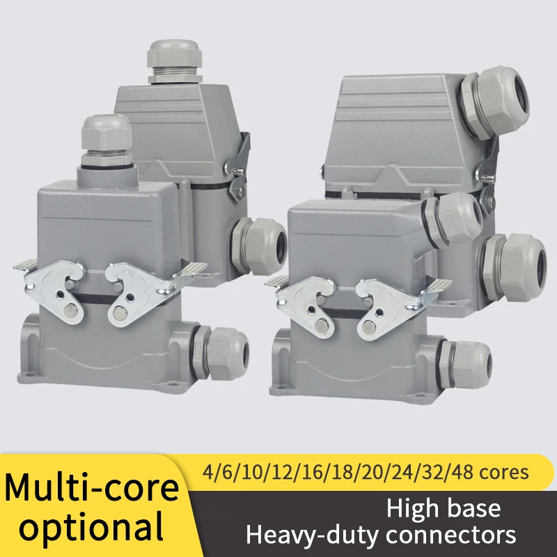 

Rectangular Heavy Duty Connector High Base HDC HE 6 hole 10 pin 16 core 24core High Seat Plug Socket Open-mounted Bottom Cover