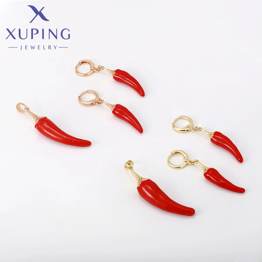 Women's Gold Color Plated Pepper Shaped Earrings Necklace Set