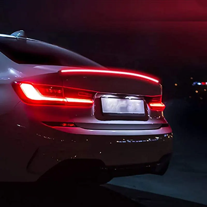Car Carbon Rear Spoiler Sticker Led Strip Brake Light Turn Signal Lamp Flowing Waterproof Rear Tail Lights Car Rear Spoiler 12V