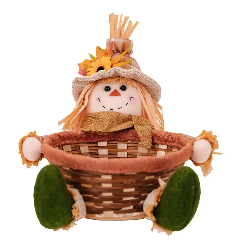 Harvest Festival Scarecrow Decoration Festive Fall Scarecrow Sunflower Thanksgiving Plush Doll Holding A Fruit Basket Autumn