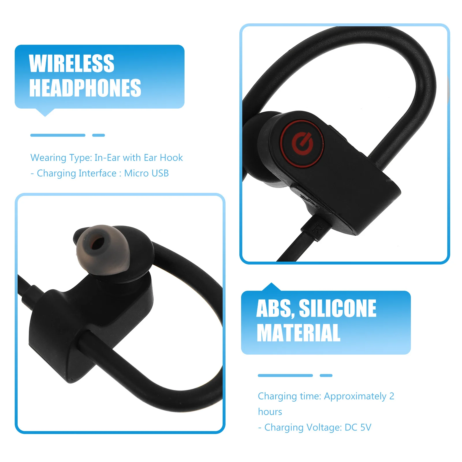 

Black Wireless Headphones Multipoint Headset Sweatproof Noise Reduction Sports Earbuds Wireless in-Ear Earphones