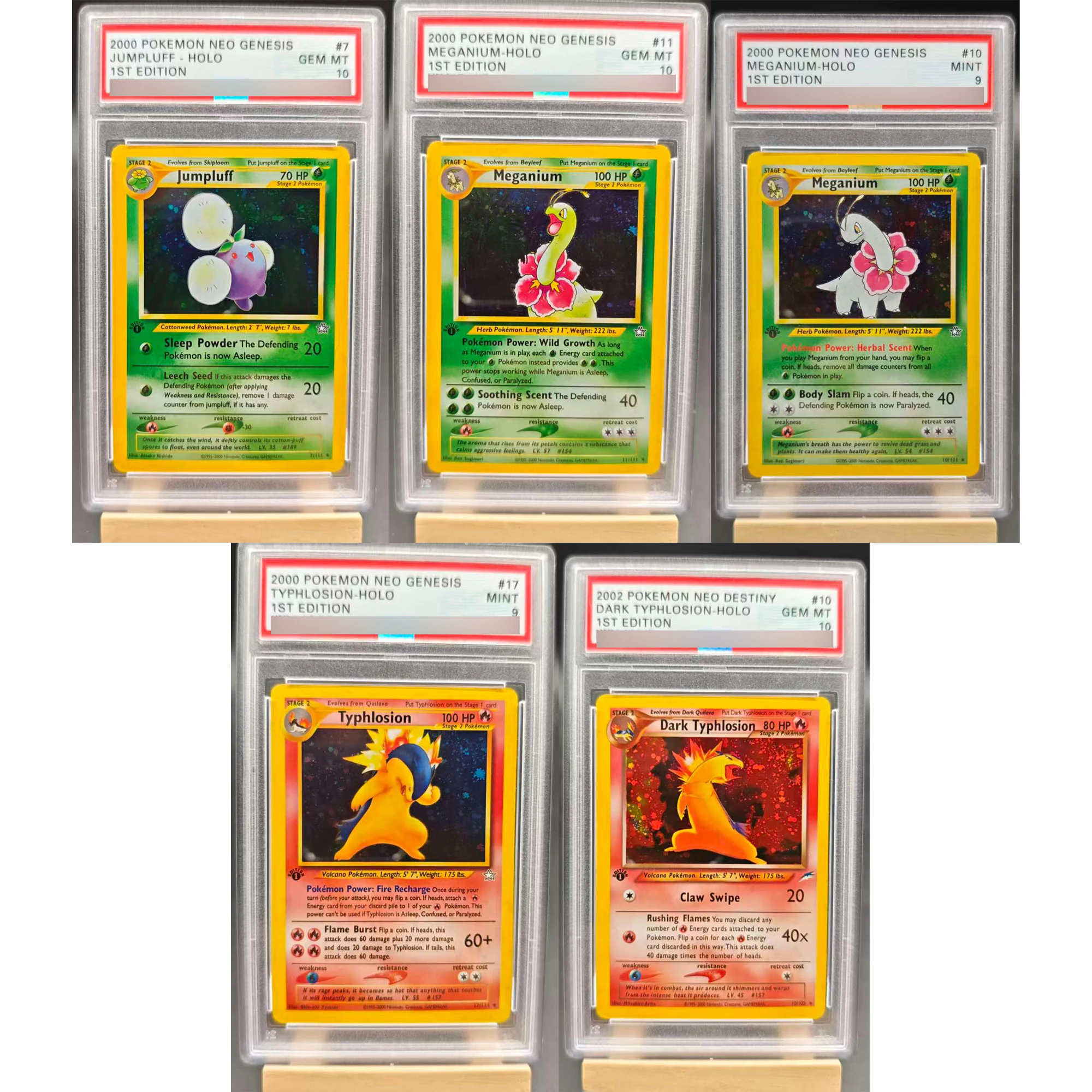 PTCG 1St Typhlosion Meganium الإنجليزية تصنيف بطاقة أركانين دراجونيت Espeon لتقوم بها بنفسك نسخة نسخة كلاسيكية أنيمي جمع بطاقة لعبة