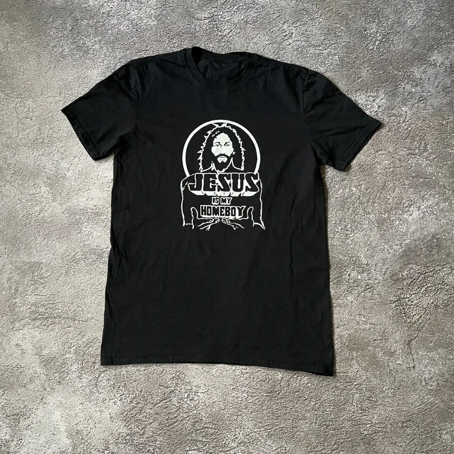Vintage Y2K Jesus Graphic Tee Faded Black Single Stitch Hip Hop T-Shirt Streetwear Oversized Loose Casual