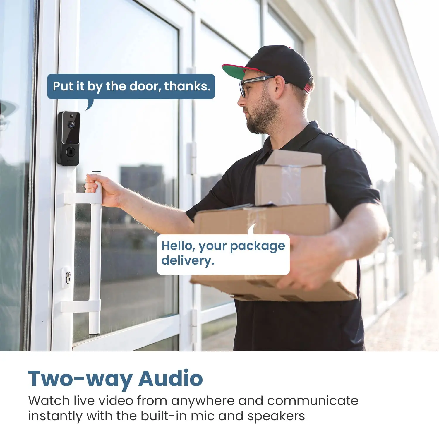 Wireless WiFi Video Doorbell Camera with AI Smart Human Detection HD Outdoor Door Bell Intercom Smart Home Security Protection