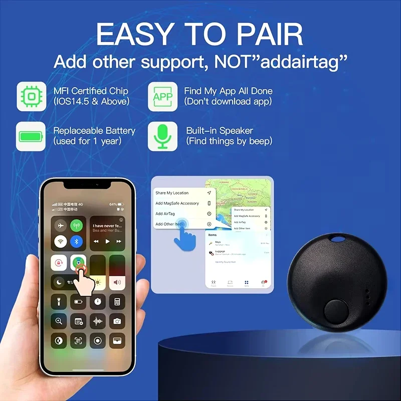 XIAOMI New Mini Smart Tag Bluetooth Luggage Tracker Works with Apple Find My (iOS Only) Item Locator For Key Luggage Backpack