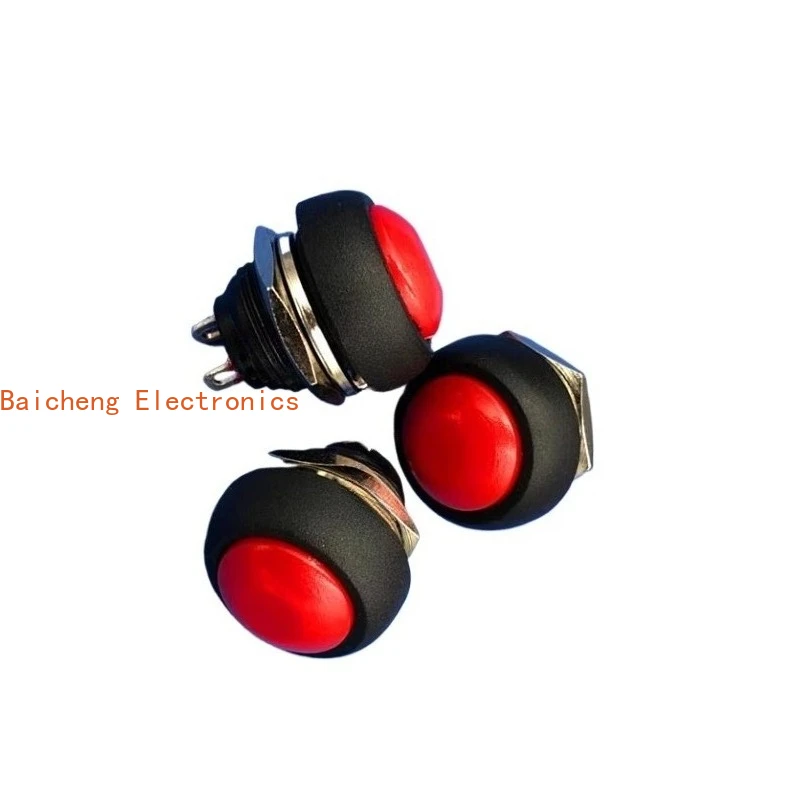 

10PCS Small waterproof and dustproof circular spherical 2-pin red button press on reset button switch panel power supply