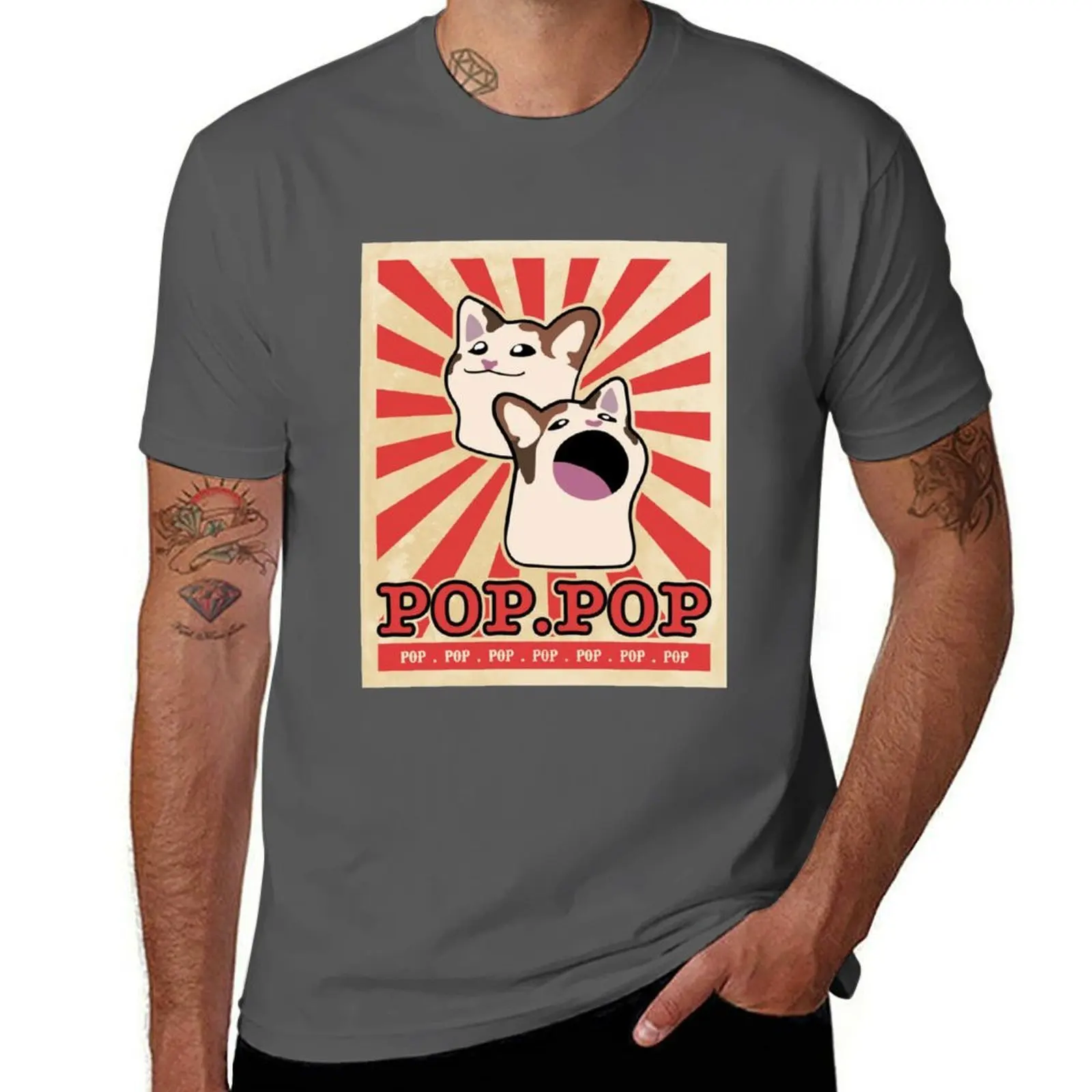 Popcat Vintage T-Shirt Fashion Simple Casual Tee Shirt