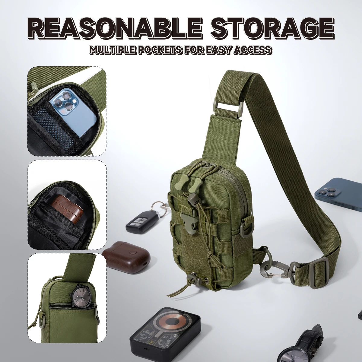Taktische Brusttasche für den Außenbereich, Walkie-Talkie-Nylontasche, Sport- und Fitness-Rucksack für Outdoor-Aktivitäten und Radfahren, Schlüsseltasche, Tasche mit mehreren Fächern, Studentenmodell. – Detail 4